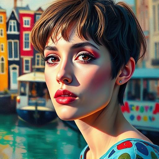 Artistiek portret van een schilder voor een kleurrijk doek, Amsterdam