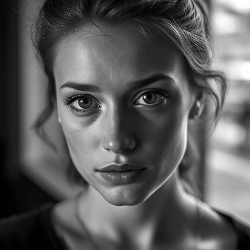 Zwart-wit portret van een jonge actrice met expressieve blik, Amsterdam